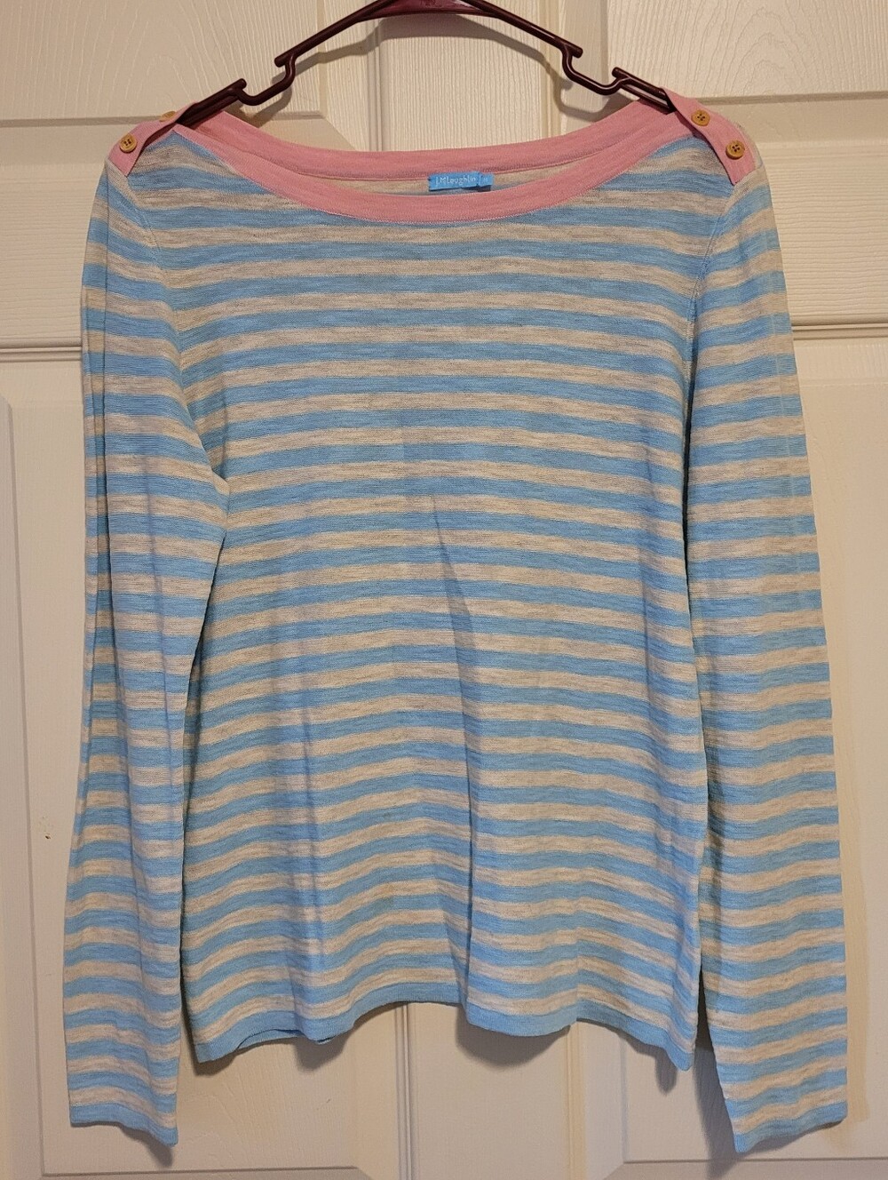 J. McLaughlin  Striped Knit Top Medium Linen&Cotton Boat Neck Long Sleeve